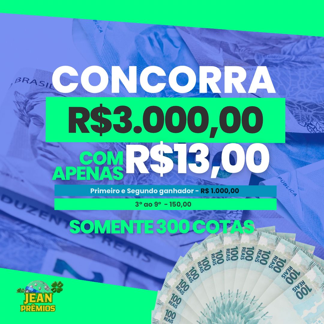 R$3.000,00 em Prêmios